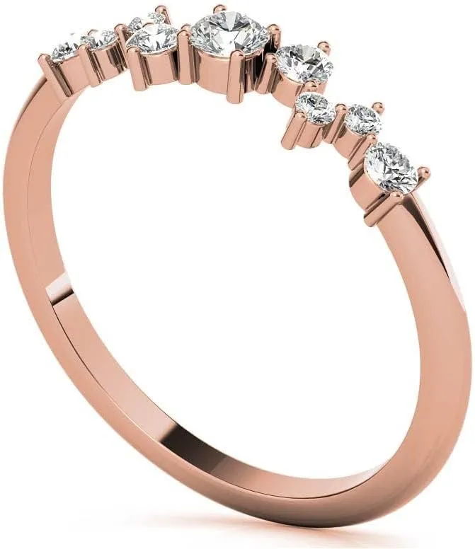 0.20Ctw Petite Round Zig-Zag Pattern Lab Grown Diamond Stackable Band In 14k White, Yellow, Rose Gold For Women,Wedding Band,Matching Band,Engagement Ring Band