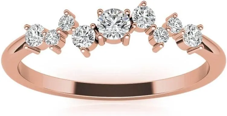 0.20Ctw Petite Round Zig-Zag Pattern Lab Grown Diamond Stackable Band In 14k White, Yellow, Rose Gold For Women,Wedding Band,Matching Band,Engagement Ring Band