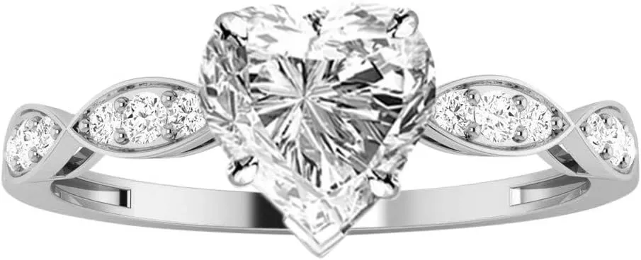 0.9 Ctw 14K White Gold Petite Curving Heart Shape GIA Certified Diamond Engagement Ring (0.75 Ct J Color SI1 Clarity Center Stone)