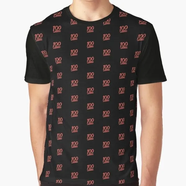 100 Emoji Graphic T-Shirt - Vibrant Red Pattern