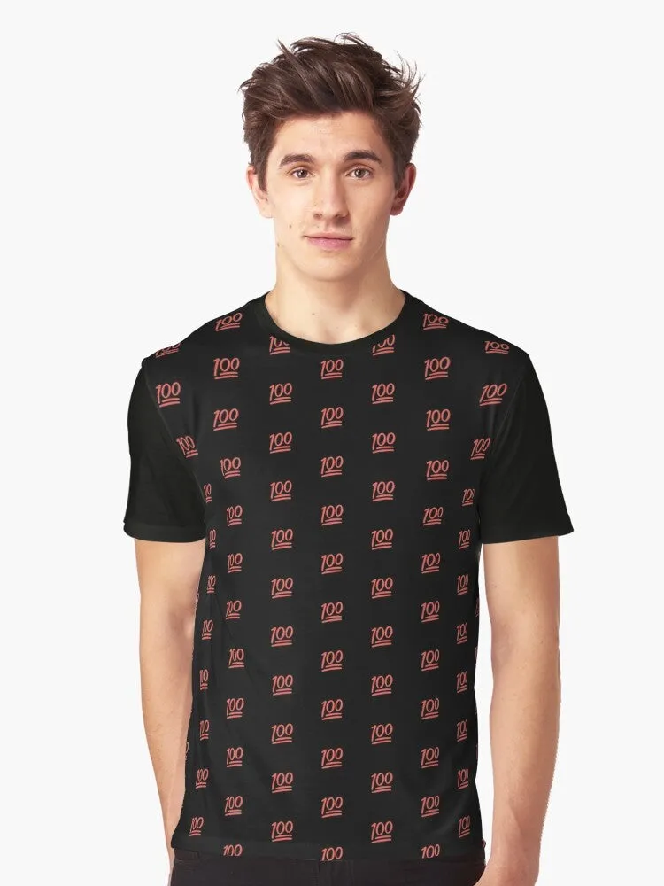 100 Emoji Graphic T-Shirt - Vibrant Red Pattern