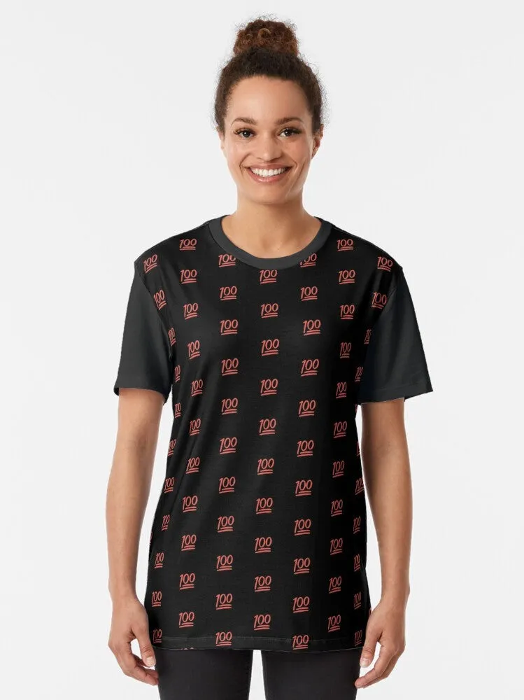 100 Emoji Graphic T-Shirt - Vibrant Red Pattern