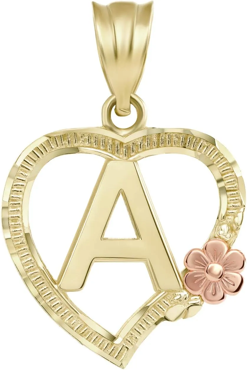 10k Two-Tone Initial Heart Pendant in Yellow and Rose Gold - Letter A