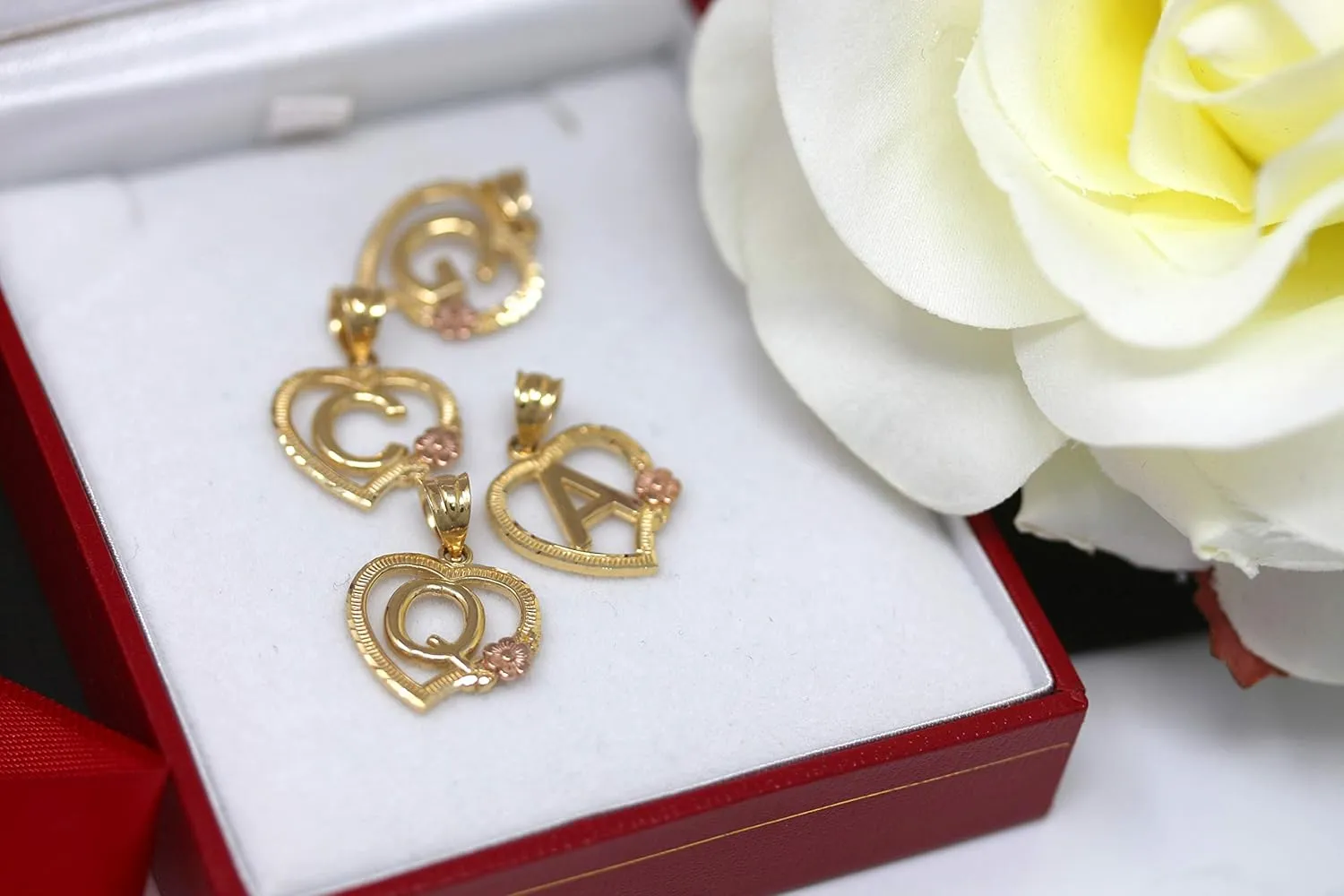 10k Two-Tone Initial Heart Pendant in Yellow and Rose Gold