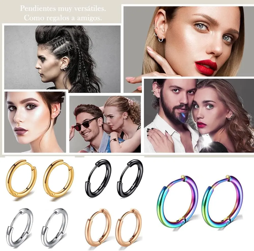 10PCS/Set 316L Surgical Stainless Steel Hoop Earrings Size 8/10/12/14mm Men's Women's Fashion Cartilage Piercing Jewelry Gifts
