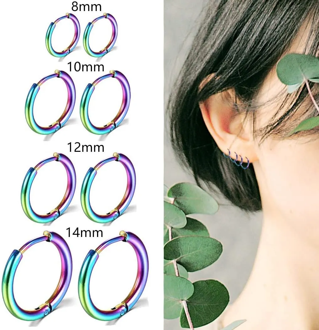 10PCS/Set 316L Surgical Stainless Steel Hoop Earrings Size 8/10/12/14mm Men's Women's Fashion Cartilage Piercing Jewelry Gifts