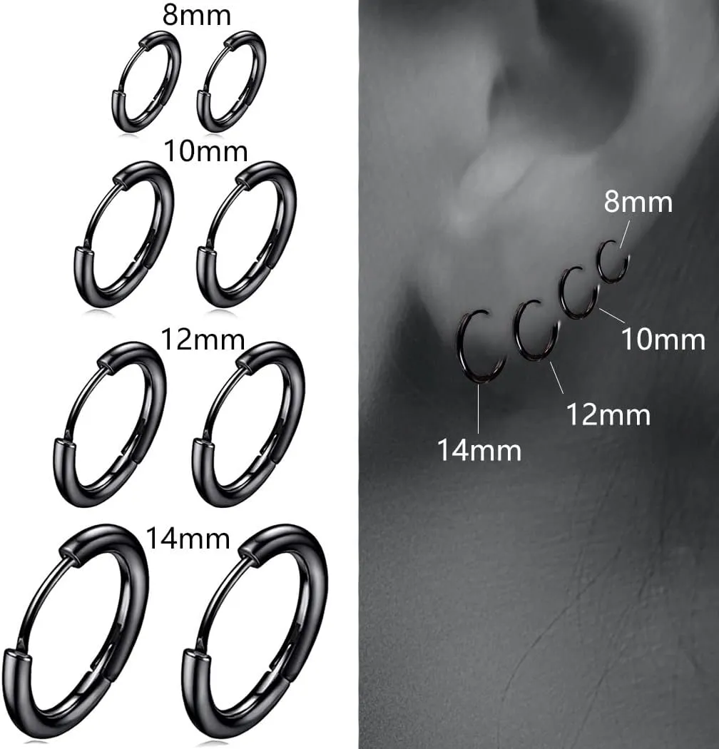 10PCS/Set 316L Surgical Stainless Steel Hoop Earrings Size 8/10/12/14mm Men's Women's Fashion Cartilage Piercing Jewelry Gifts