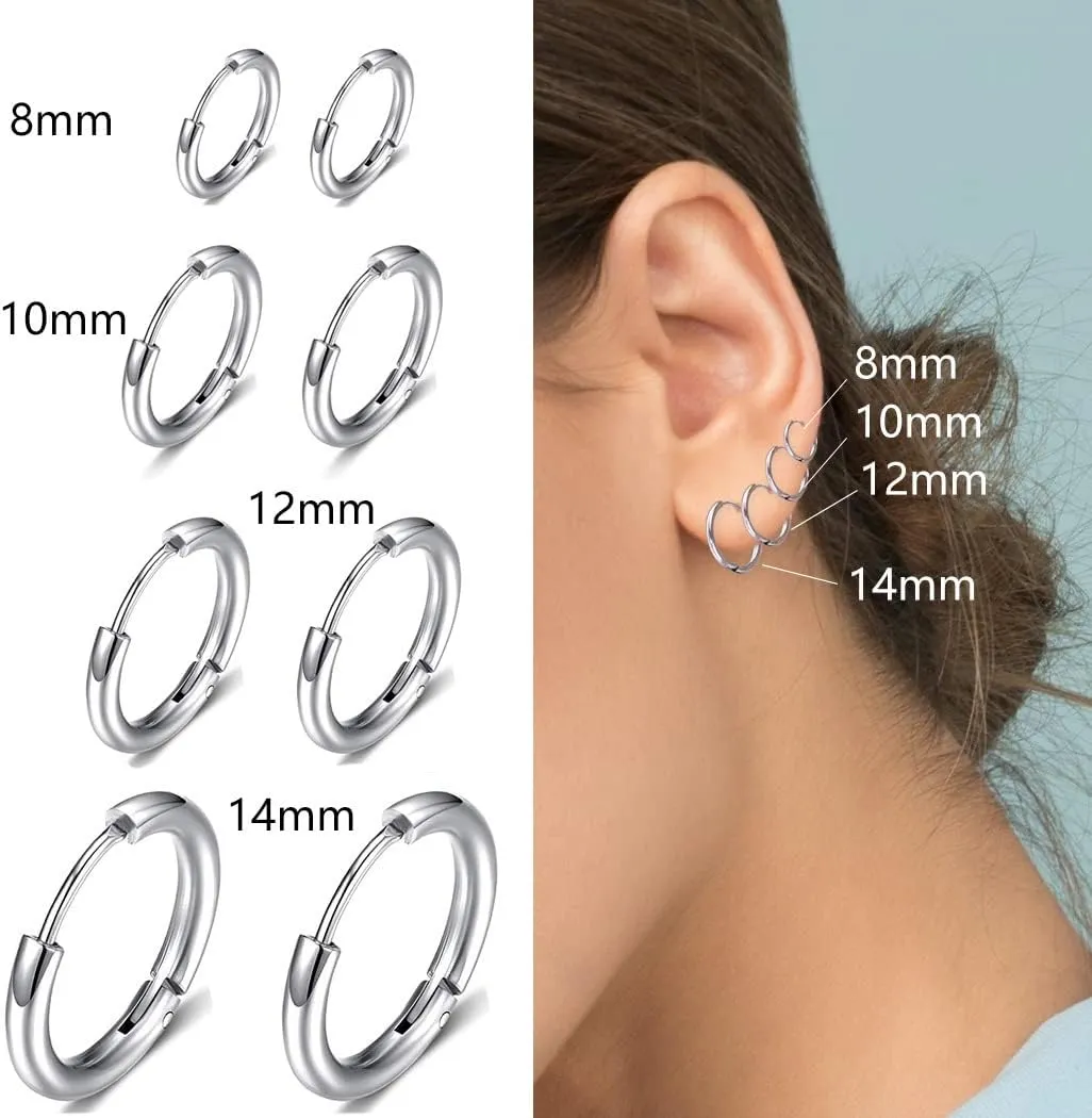 10PCS/Set 316L Surgical Stainless Steel Hoop Earrings Size 8/10/12/14mm Men's Women's Fashion Cartilage Piercing Jewelry Gifts