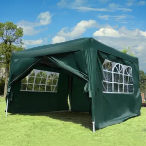 10x10 ft Easy Folding Pop Up Wedding Party Pavilion Tent with 4 sidewalls - Green