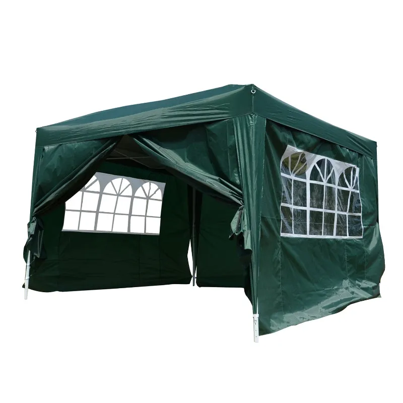 10x10 ft Easy Folding Pop Up Wedding Party Pavilion Tent with 4 sidewalls - Green