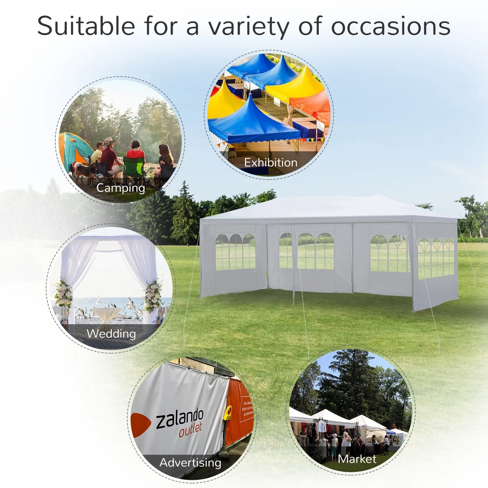 10x20 ft Gazebo Canopy Tent with 4 Removable Window Side Walls - White