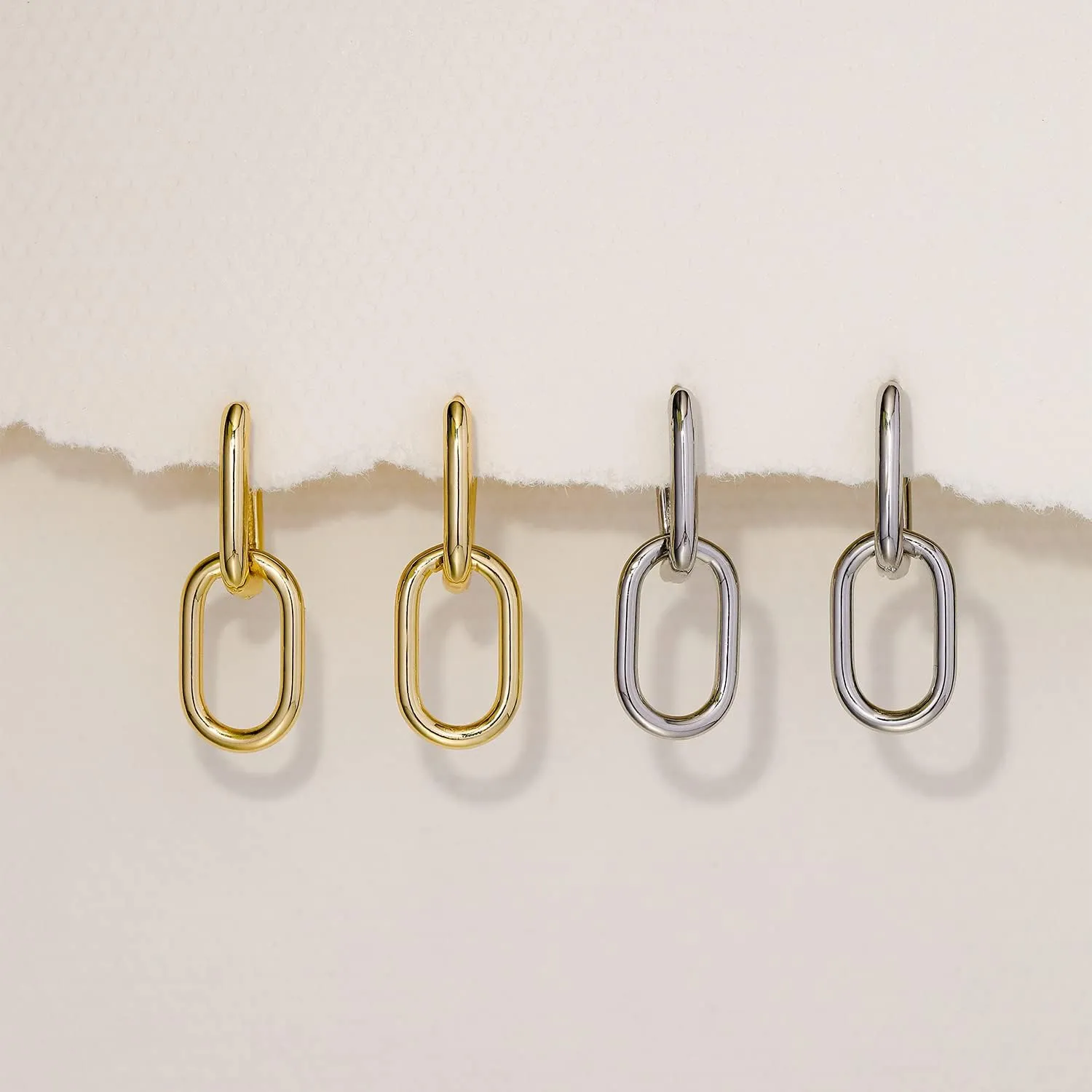 14K Gold Convertible Paperclip Link Earrings,925 Sterling Silver Post Geometric Circle Twist Huggie Hoop Earrings, Drop Dangle Earrings for Women