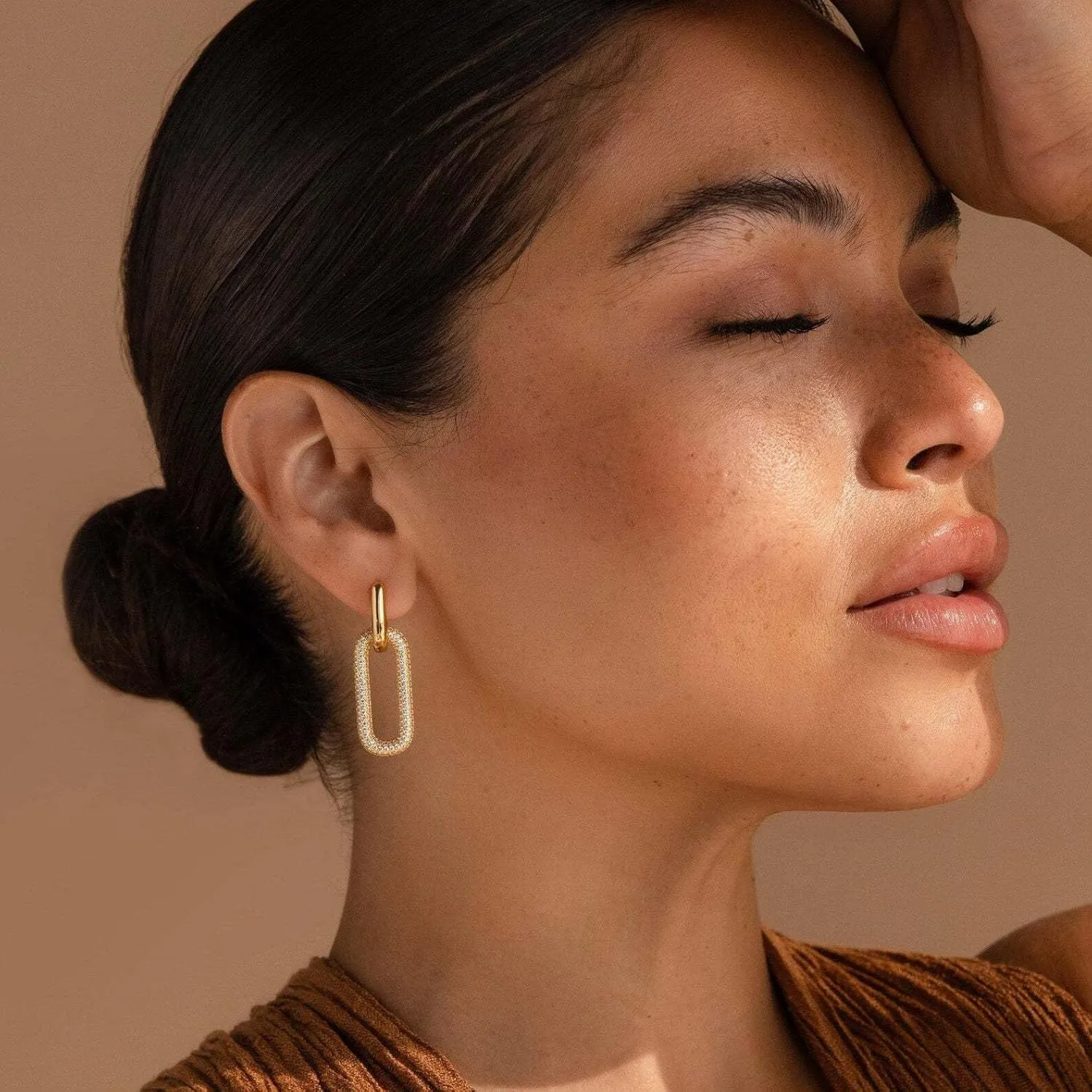 14K Gold Convertible Paperclip Link Earrings,925 Sterling Silver Post Geometric Circle Twist Huggie Hoop Earrings, Drop Dangle Earrings for Women