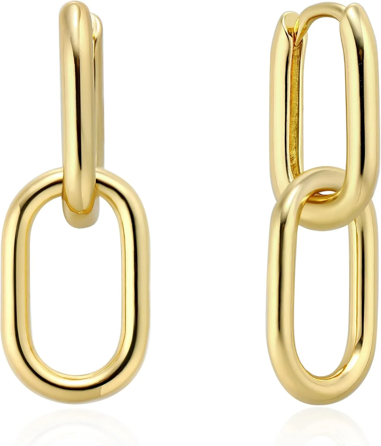 14K Gold Convertible Paperclip Link Earrings,925 Sterling Silver Post Geometric Circle Twist Huggie Hoop Earrings, Drop Dangle Earrings for Women
