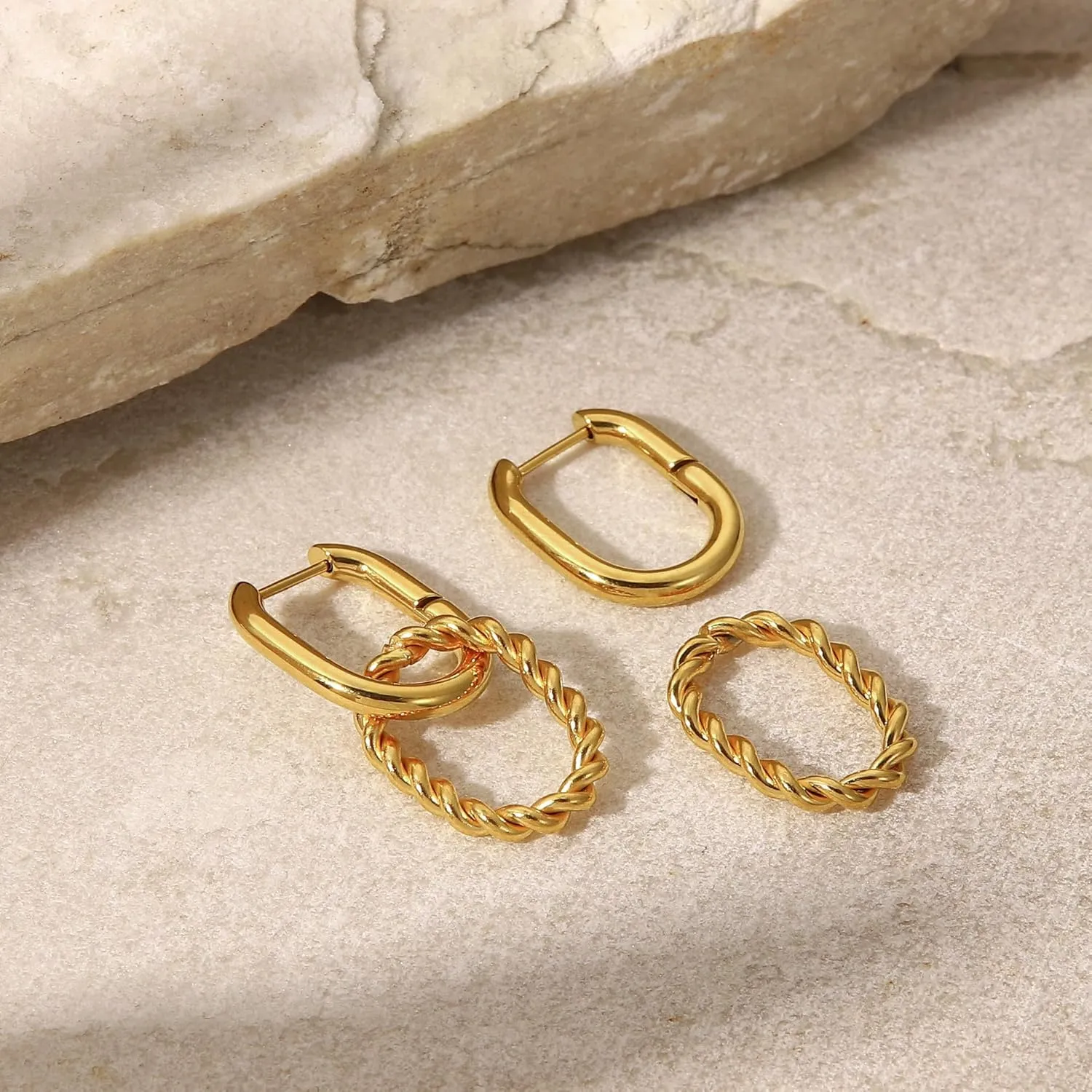 14K Gold Convertible Paperclip Link Earrings,925 Sterling Silver Post Geometric Circle Twist Huggie Hoop Earrings, Drop Dangle Earrings for Women