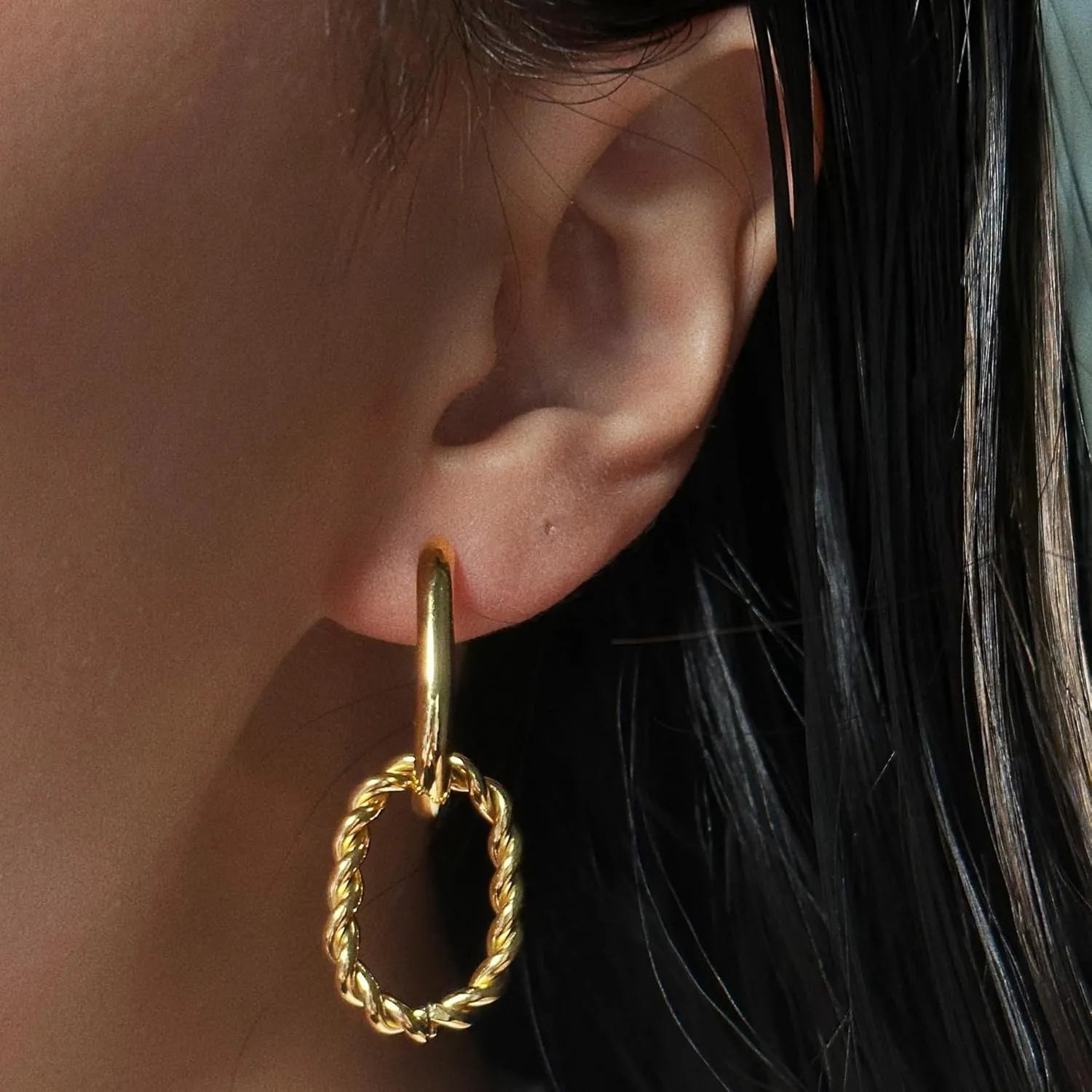 14K Gold Convertible Paperclip Link Earrings,925 Sterling Silver Post Geometric Circle Twist Huggie Hoop Earrings, Drop Dangle Earrings for Women