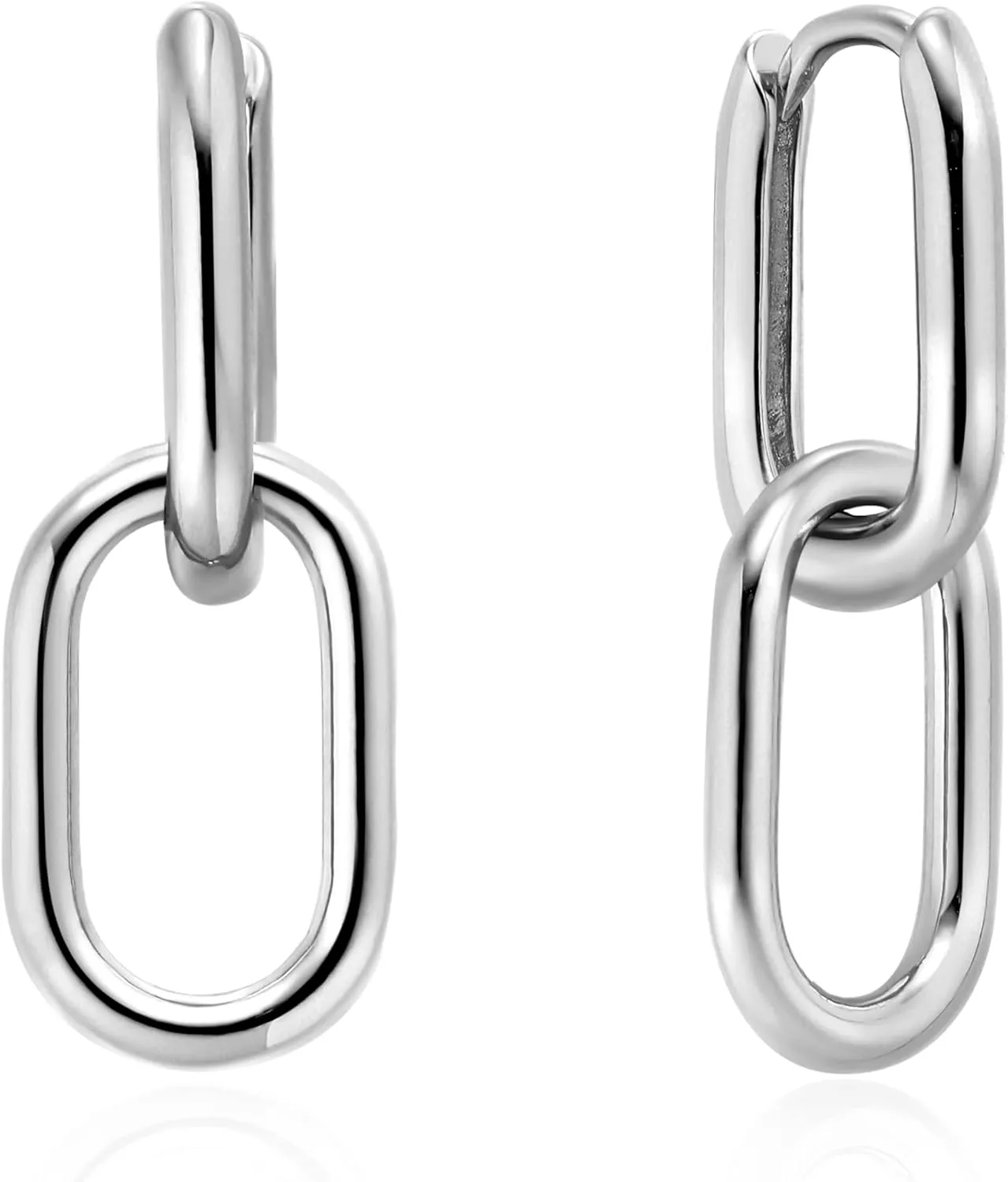 14K Gold Convertible Paperclip Link Earrings,925 Sterling Silver Post Geometric Circle Twist Huggie Hoop Earrings, Drop Dangle Earrings for Women