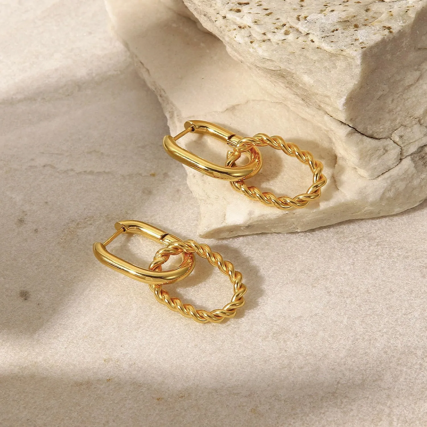 14K Gold Convertible Paperclip Link Earrings,925 Sterling Silver Post Geometric Circle Twist Huggie Hoop Earrings, Drop Dangle Earrings for Women