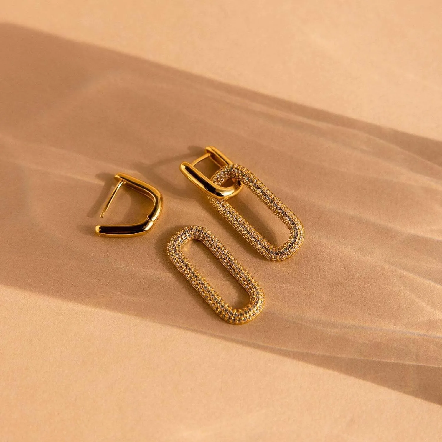 14K Gold Convertible Paperclip Link Earrings,925 Sterling Silver Post Geometric Circle Twist Huggie Hoop Earrings, Drop Dangle Earrings for Women