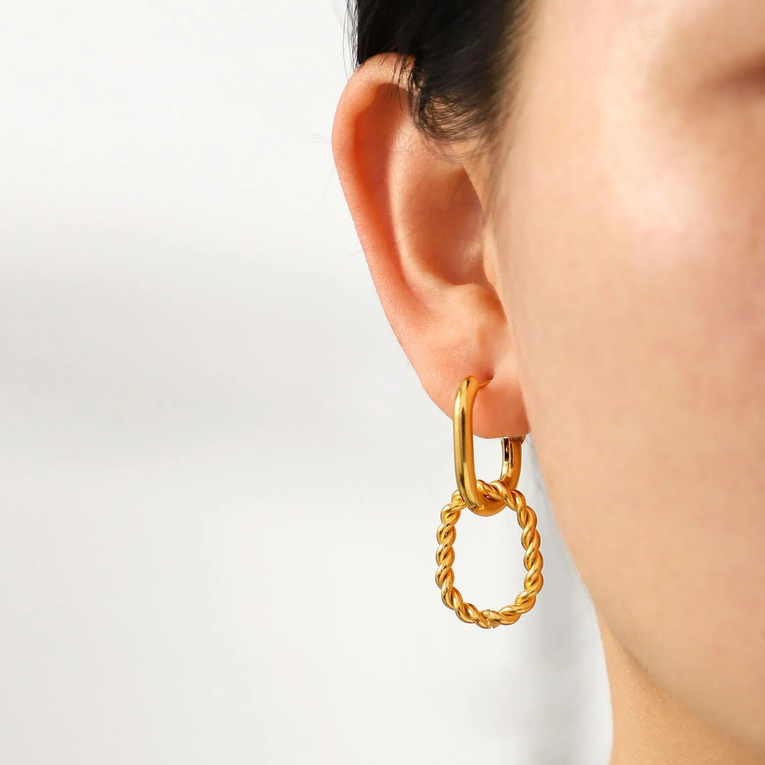14K Gold Convertible Paperclip Link Earrings,925 Sterling Silver Post Geometric Circle Twist Huggie Hoop Earrings, Drop Dangle Earrings for Women