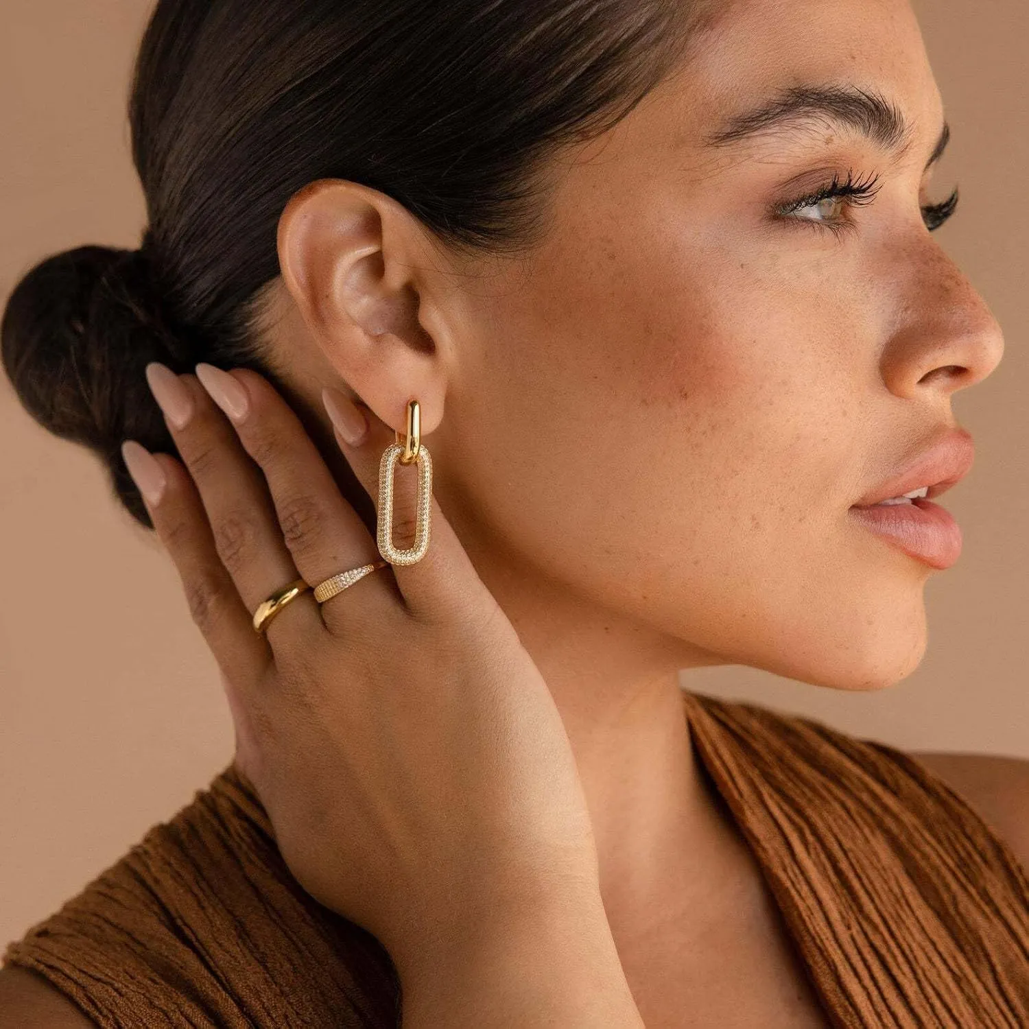 14K Gold Convertible Paperclip Link Earrings,925 Sterling Silver Post Geometric Circle Twist Huggie Hoop Earrings, Drop Dangle Earrings for Women