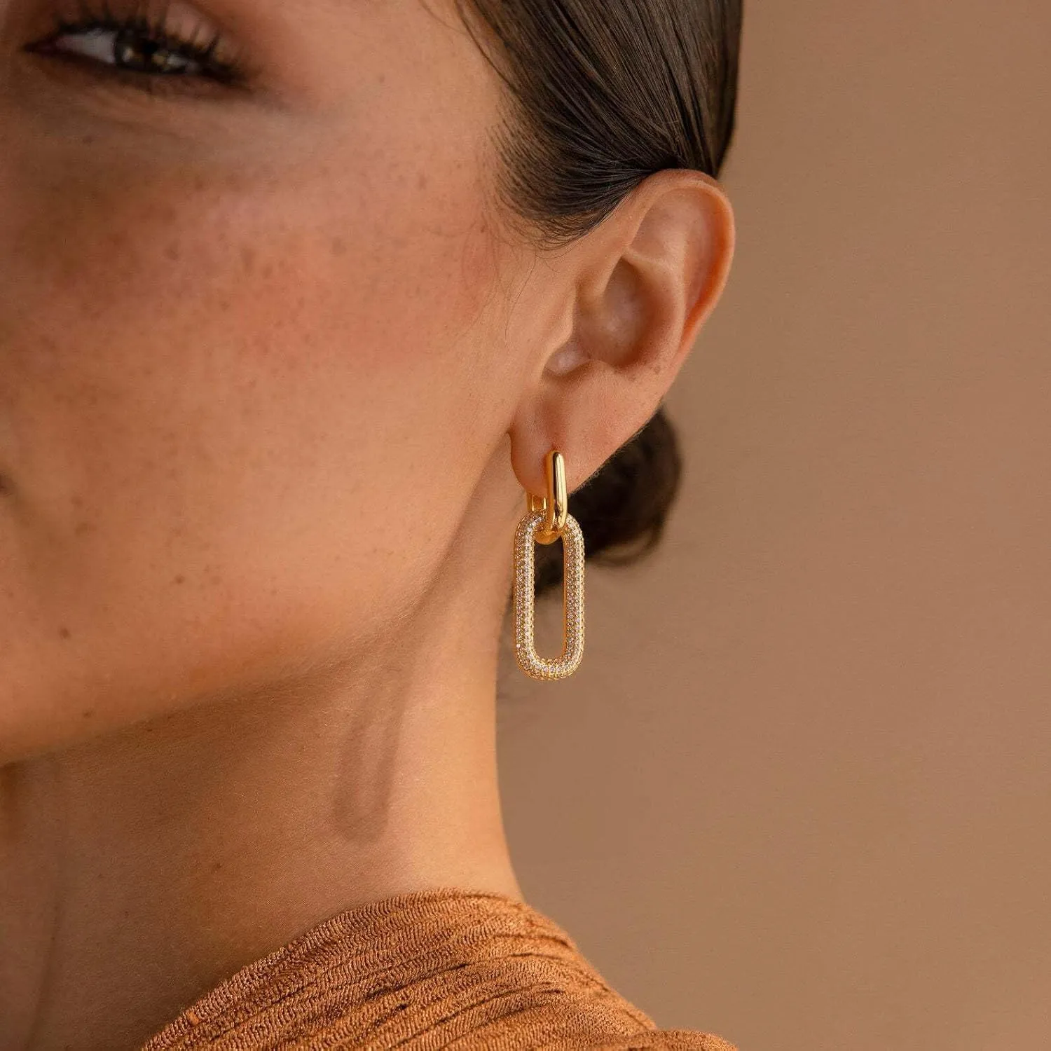 14K Gold Convertible Paperclip Link Earrings,925 Sterling Silver Post Geometric Circle Twist Huggie Hoop Earrings, Drop Dangle Earrings for Women