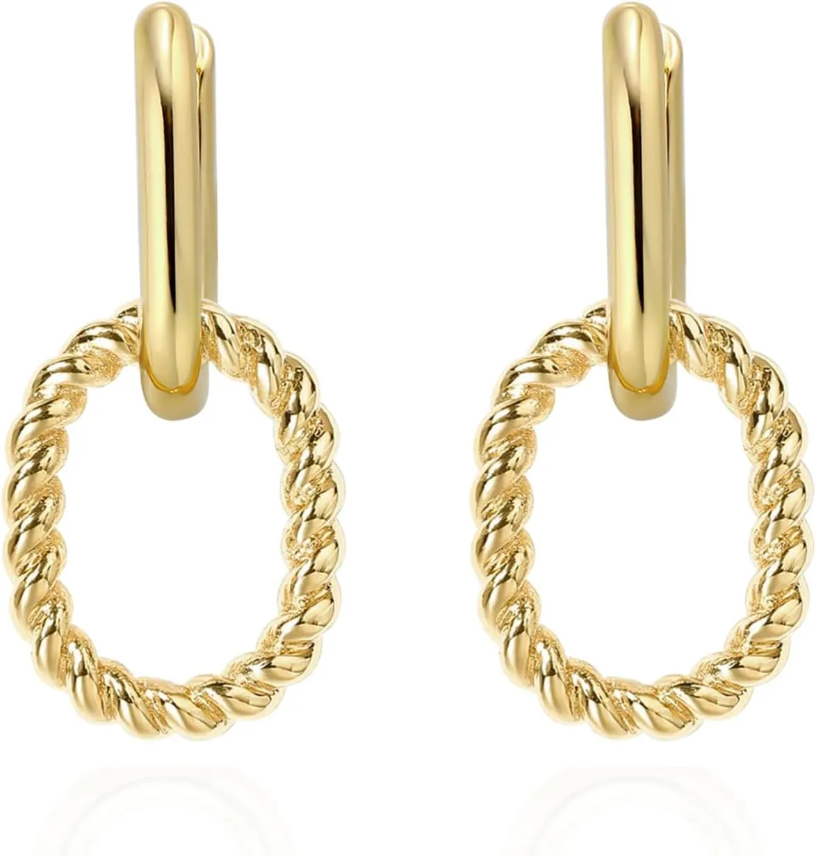 14K Gold Convertible Paperclip Link Earrings,925 Sterling Silver Post Geometric Circle Twist Huggie Hoop Earrings, Drop Dangle Earrings for Women