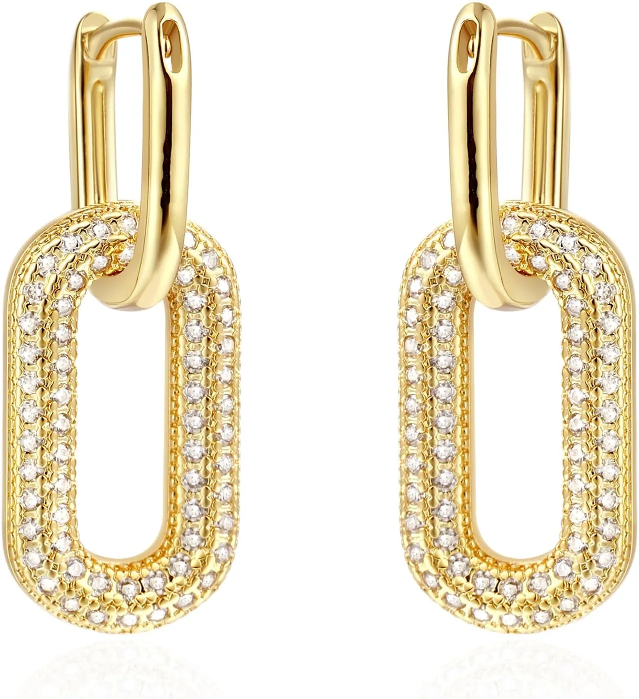 14K Gold Convertible Paperclip Link Earrings,925 Sterling Silver Post Geometric Circle Twist Huggie Hoop Earrings, Drop Dangle Earrings for Women
