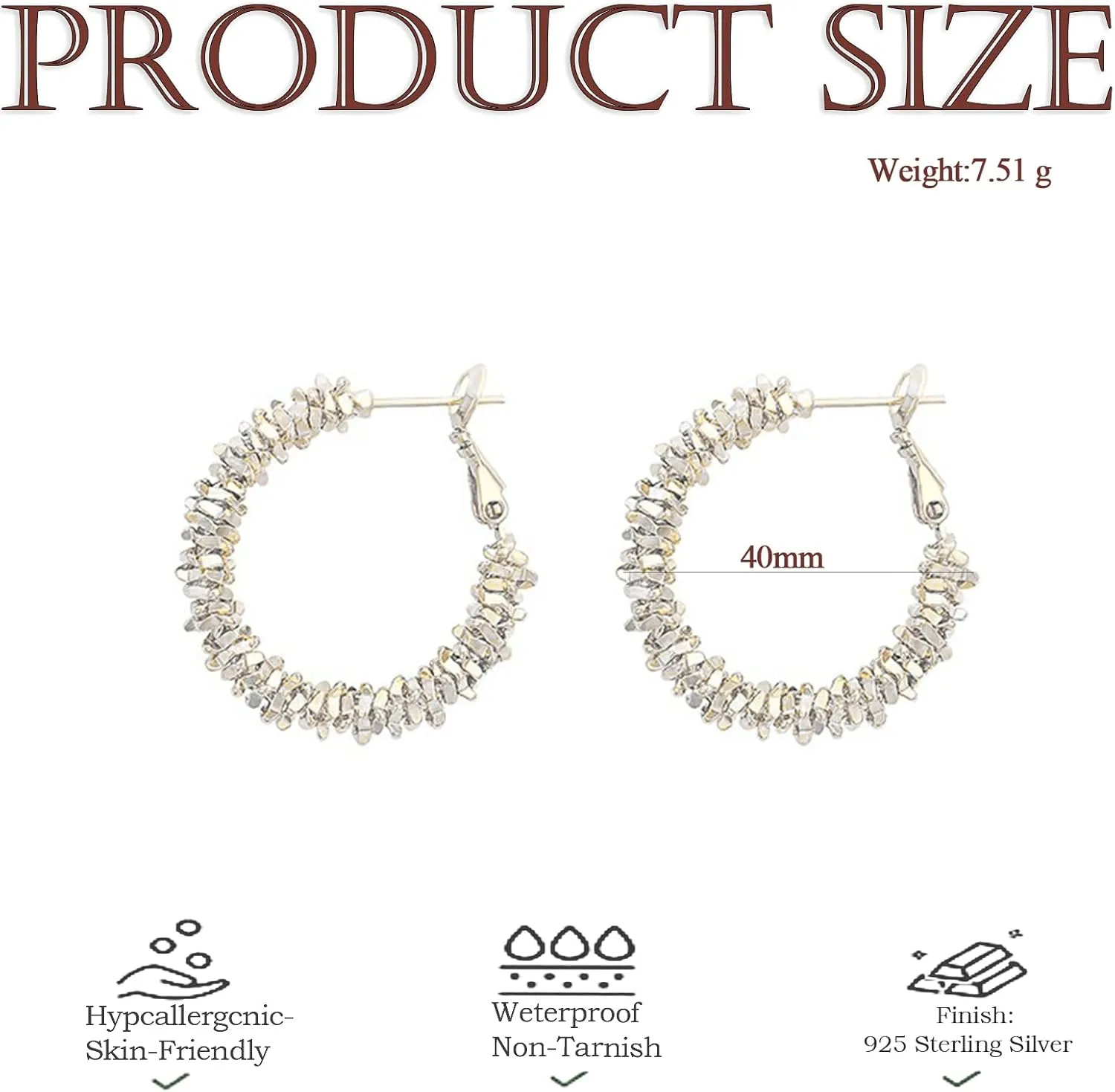 14K Gold Plated Hoop Earrings for Women, Chunky Twist Design Lightweight Hypoallergenic Jewelry, Large Gold Hoops for Everyday Wear (40mm)