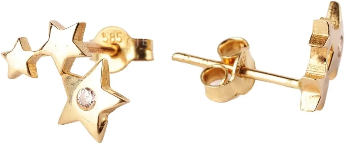14K Gold Star Cluster Stud Earrings, CZ Diamond Dainty Stud Earrings Gold Star Earrings, Starburst Tiny Stud Earrings, Small Stud Earrings
