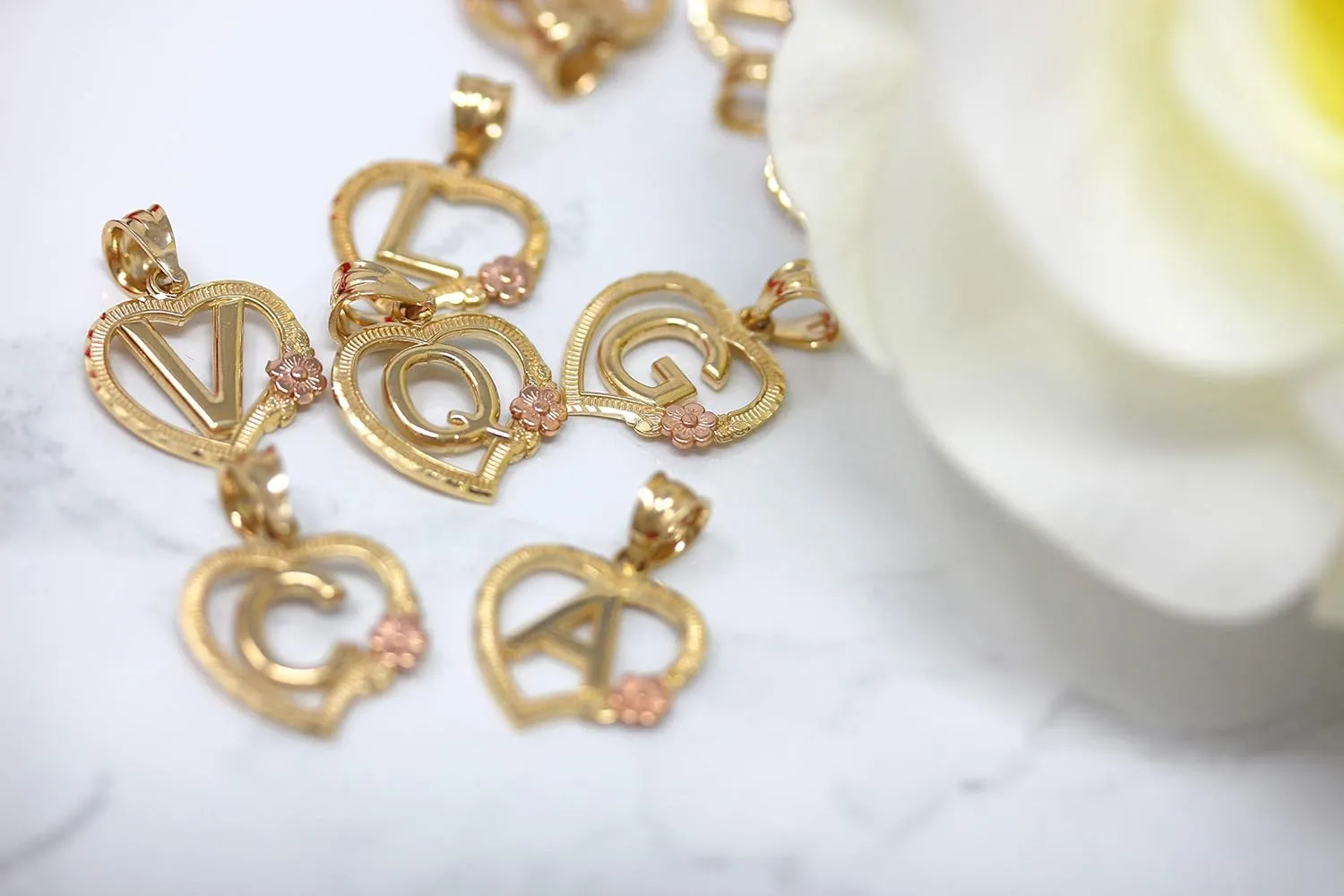 14k Two-Tone Initial Heart Pendant in Yellow and Rose Gold