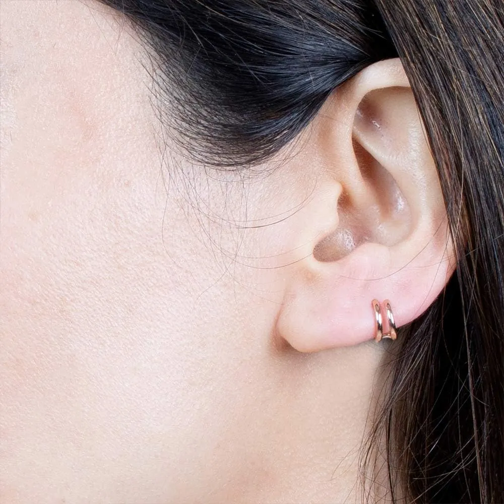 14K Yellow Gold Double Wire Ear Cuff Wrap Cartilage Stud Earring Internally Threaded Upper Ear Piercing Hypoallergenic, Sold Separately