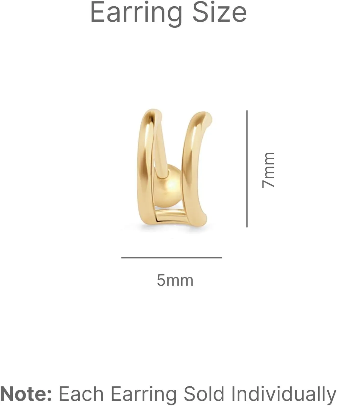 14K Yellow Gold Double Wire Ear Cuff Wrap Cartilage Stud Earring Internally Threaded Upper Ear Piercing Hypoallergenic, Sold Separately