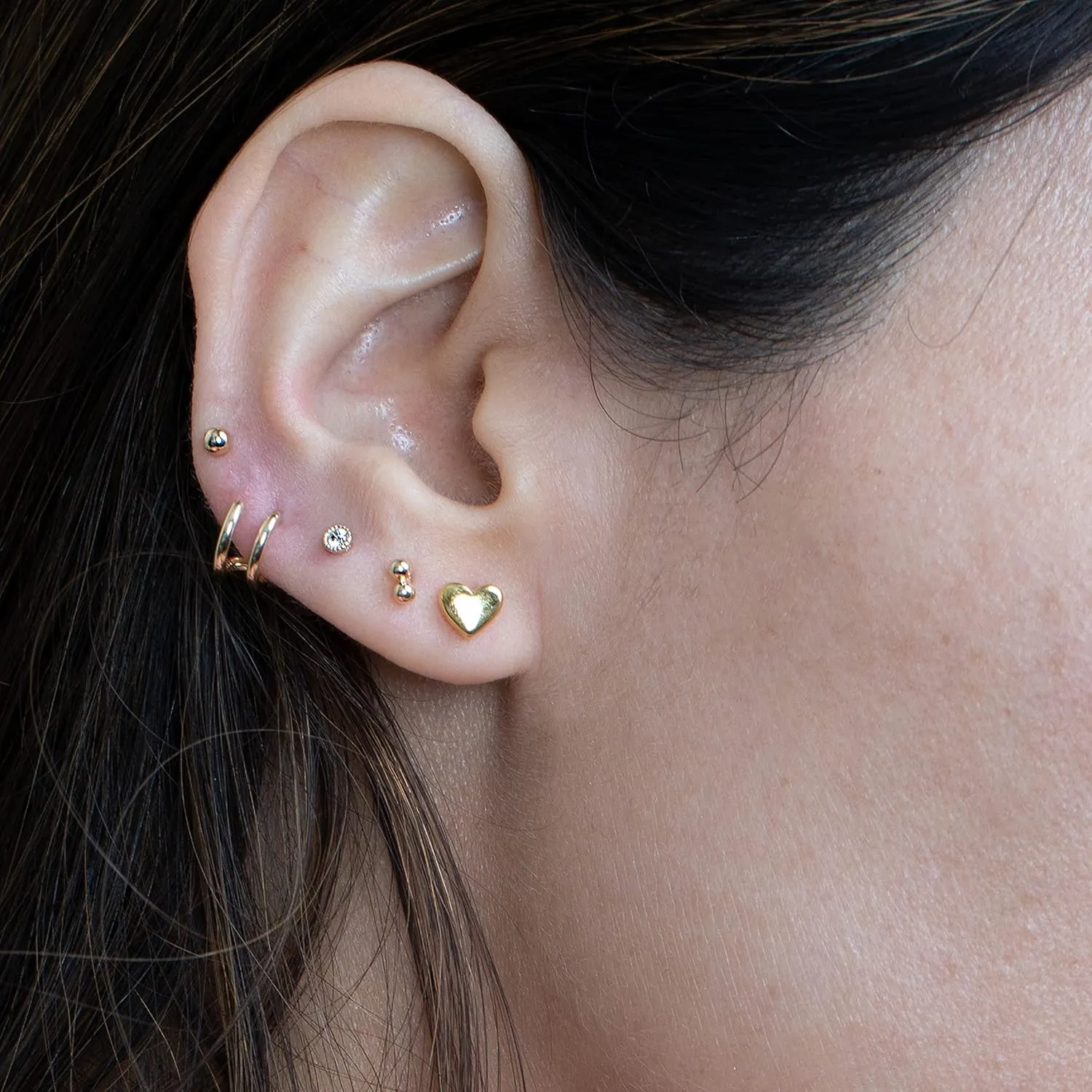 14K Yellow Gold Double Wire Ear Cuff Wrap Cartilage Stud Earring Internally Threaded Upper Ear Piercing Hypoallergenic, Sold Separately