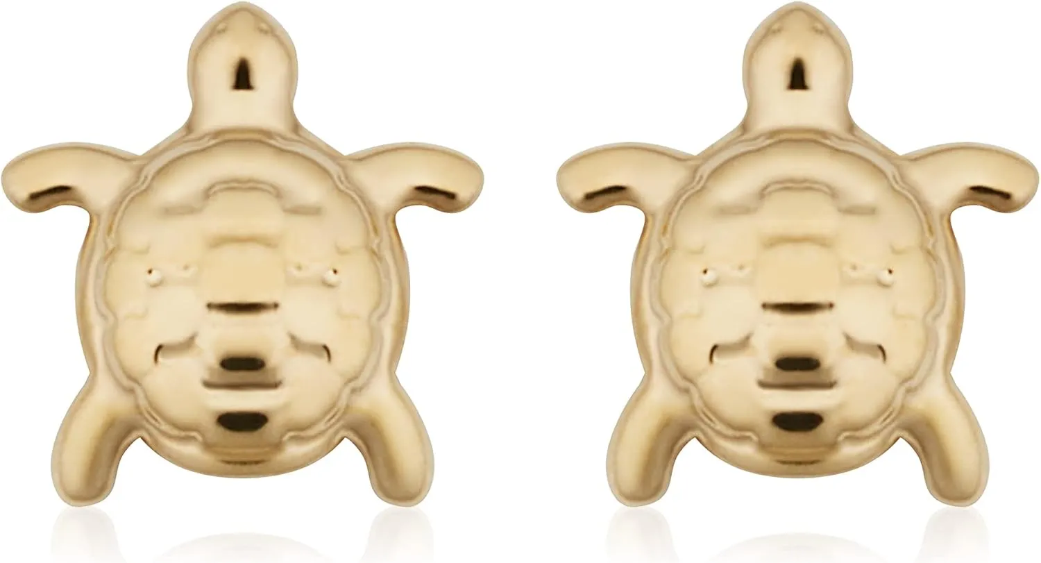 14k Yellow Gold Petite Turtle Stud Earrings | Minimalist Jewelry for Women
