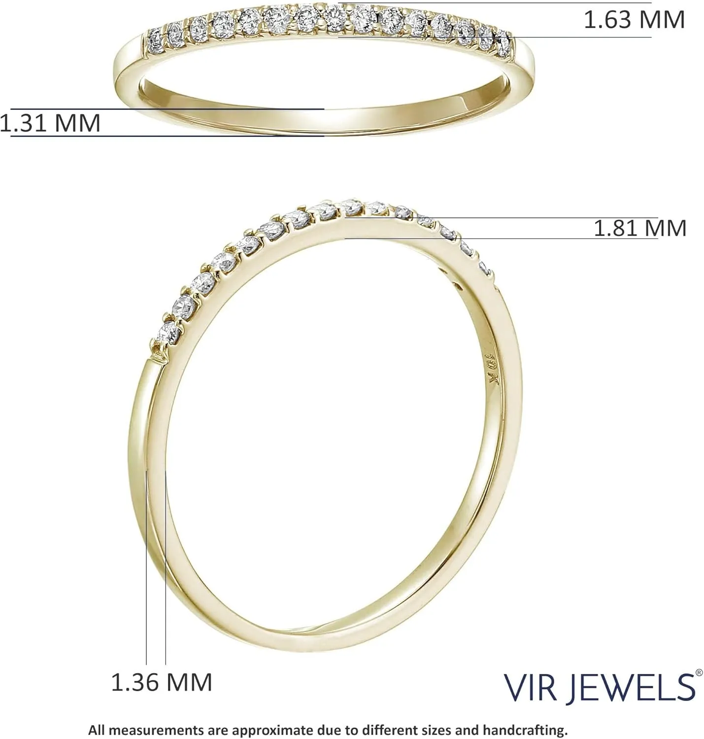1/8 cttw Petite Round Diamond Wedding Band for Women 10K Yellow Gold Prong Set