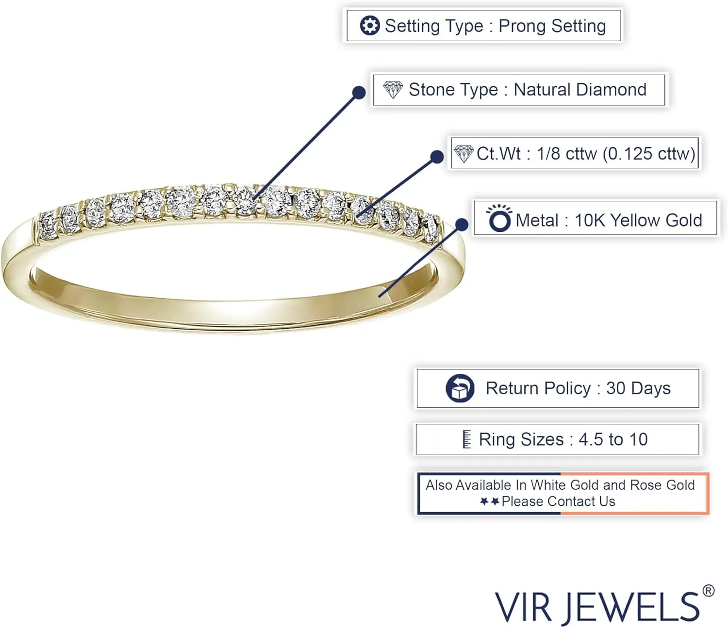 1/8 cttw Petite Round Diamond Wedding Band for Women 10K Yellow Gold Prong Set