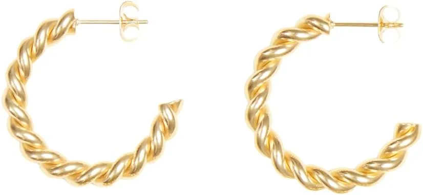 18K Gold Plated Twist Hoop Earrings, Hoops Instagram Minimalist Style Women Jewelry