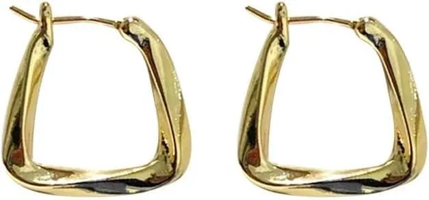 18K Gold Square Hoop Earrings, Gold Plated Korean Fashion Hoops for Women, Dainty Minimalist Twist Design Hoops Earrings, Gift for Her, Womens Earrings