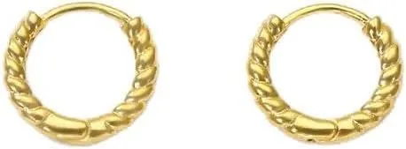 18K Gold Twisted Hoop Earrings, Gold Plated Small Twist Hoops for Women, Dainty Minimalist Twist Hoops Earrings, Gift for Her, Womens Earrings