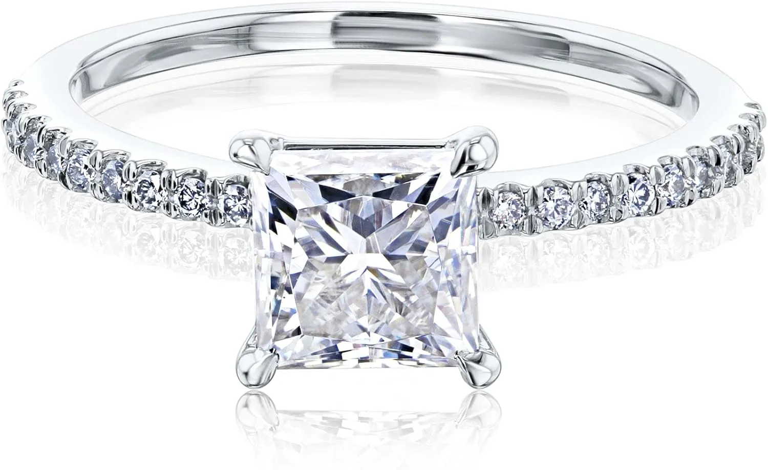 1ct Moissanite Princess Petite Shank Engagement Ring 14K Gold (GH/VS)