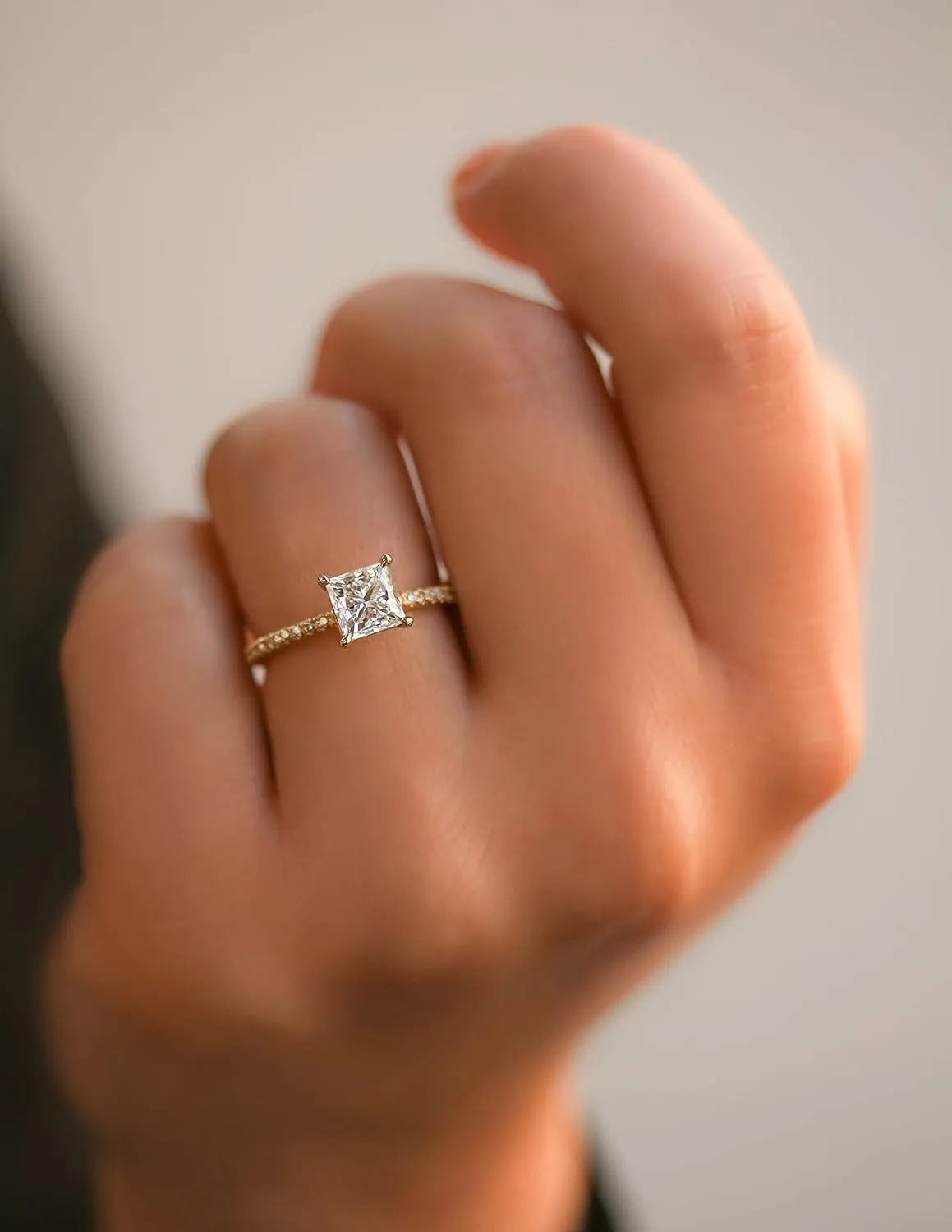 1ct Moissanite Princess Petite Shank Engagement Ring 14K Gold (GH/VS)