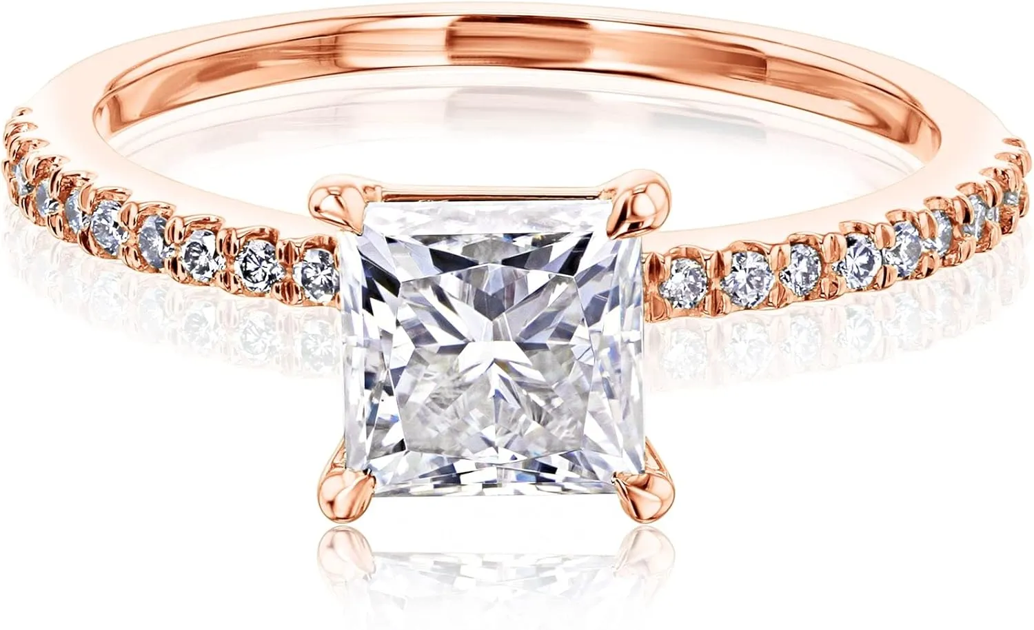 1ct Moissanite Princess Petite Shank Engagement Ring 14K Gold (GH/VS)