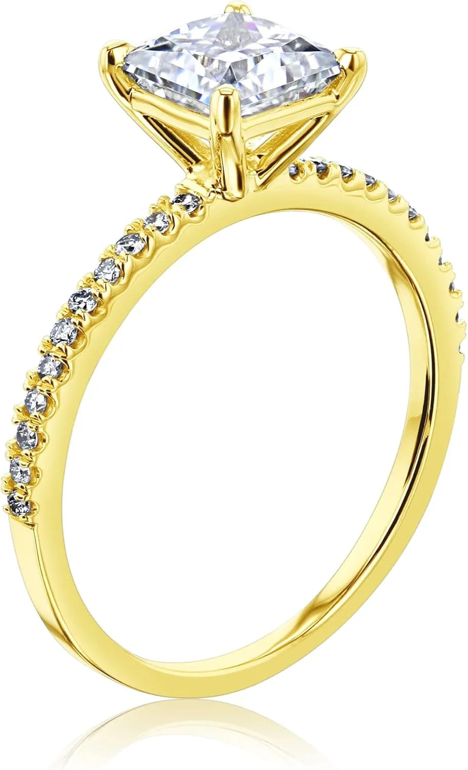 1ct Moissanite Princess Petite Shank Engagement Ring 14K Gold (GH/VS)