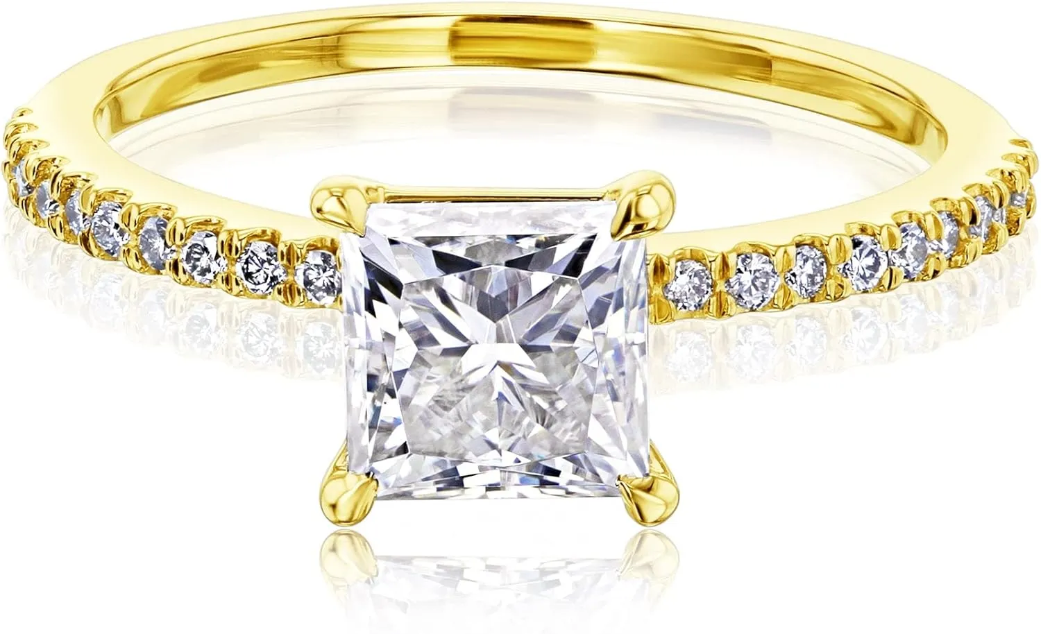1ct Moissanite Princess Petite Shank Engagement Ring 14K Gold (GH/VS)