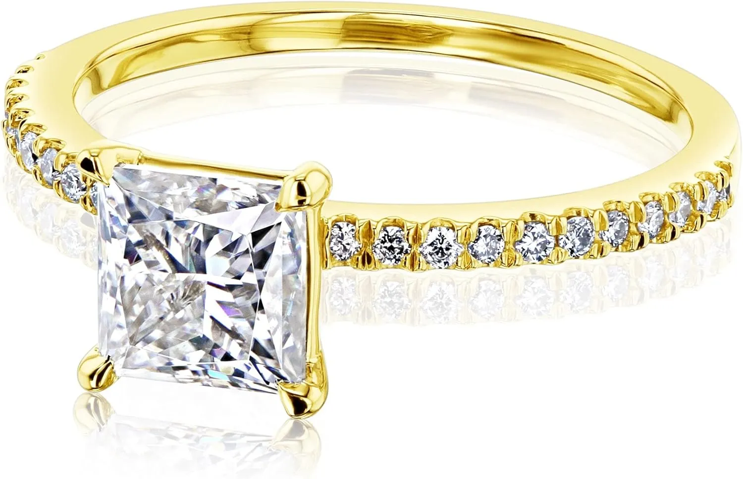 1ct Moissanite Princess Petite Shank Engagement Ring 14K Gold (GH/VS)