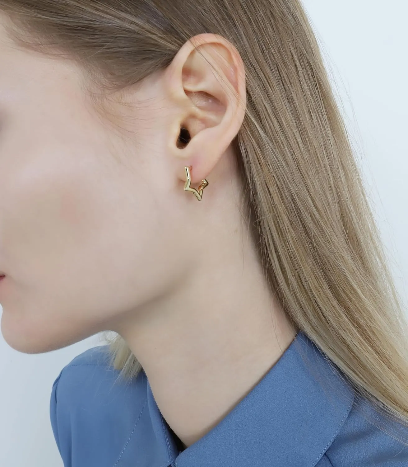 2 Pairs Cute Star Earrings for Women, Cubic Zirconia,14K Gold/Platinum Plated Stud Earrings, Simple Hoop Earrings