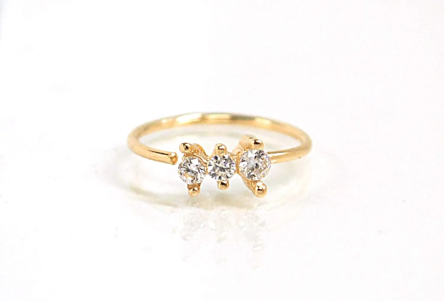 22G Sterling Silver 3-stone Nose Ring, Rook Ear Piercing Ring, Helix Earring, Cartilage Earring, 8mm Inside Diameter, Prong set Clear CZ Accent