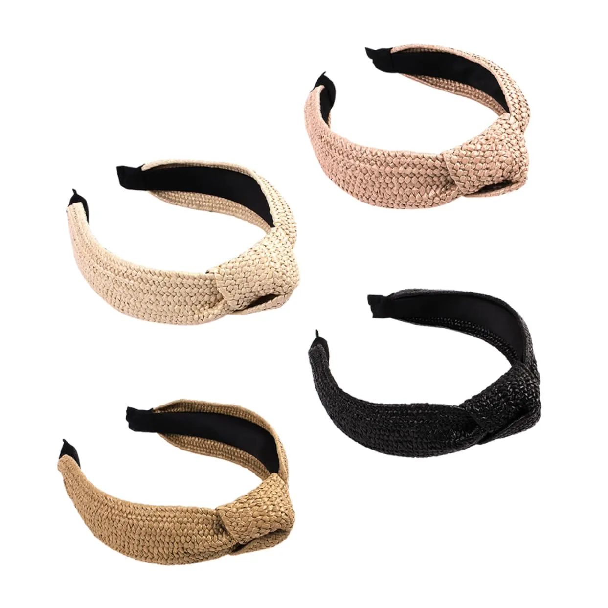 4pcs Knotted Straw Headbands for Women Lightweight Hair Ornaments for Daily Wear and Special Occasions