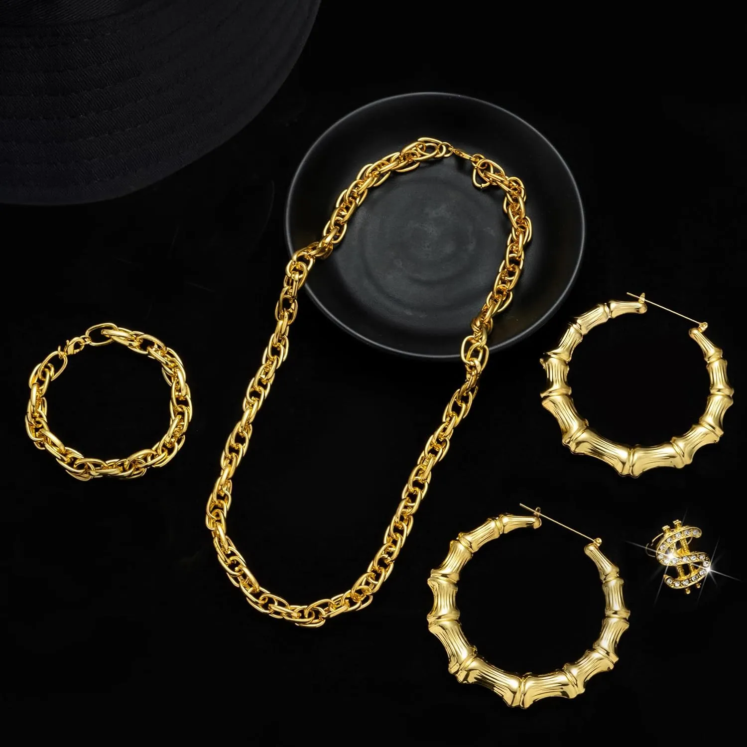 80s 90s Accessories Outfit for Woman Men Hip Hop Costume Kit Old School Rapper Jewelry